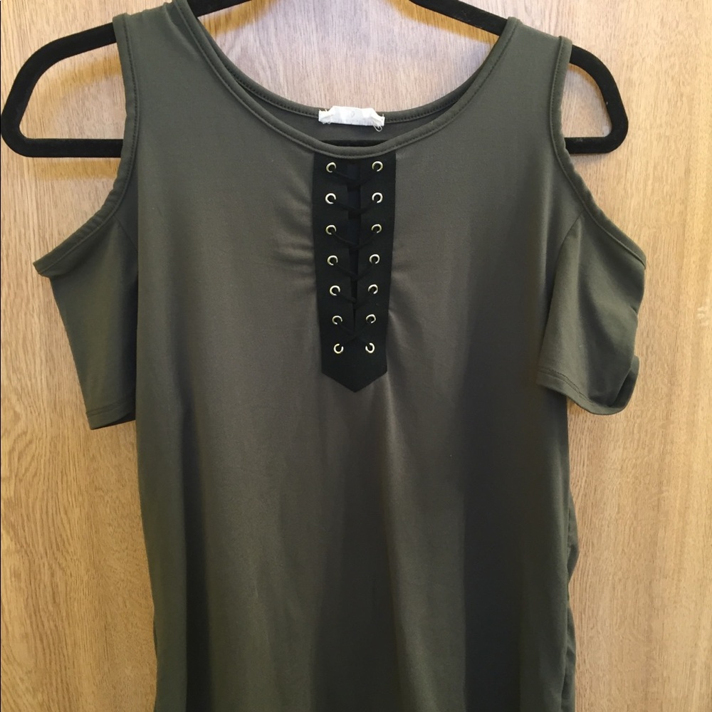 off-shoulder green top